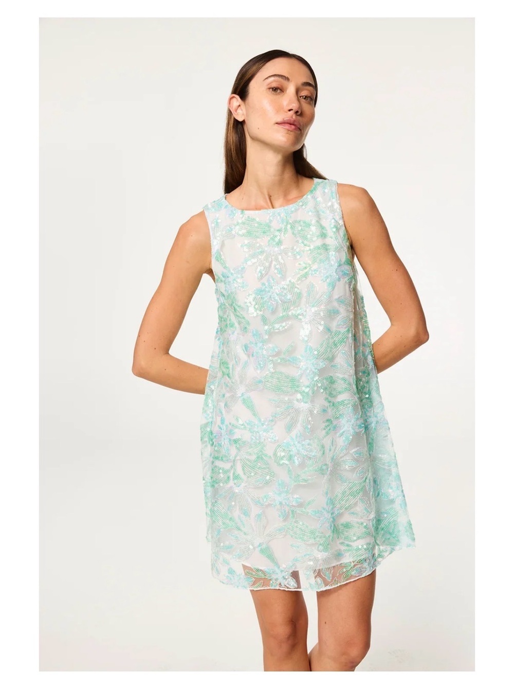 NWOT Misa Los Angeles White Green Sequins Sleeveless Mini Dress Party Women’s S